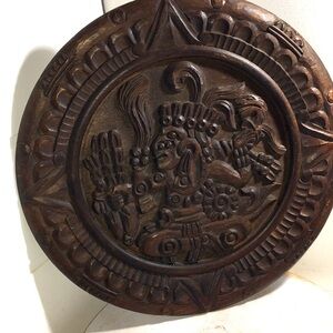 Vintage Aztec carved wooden wall art